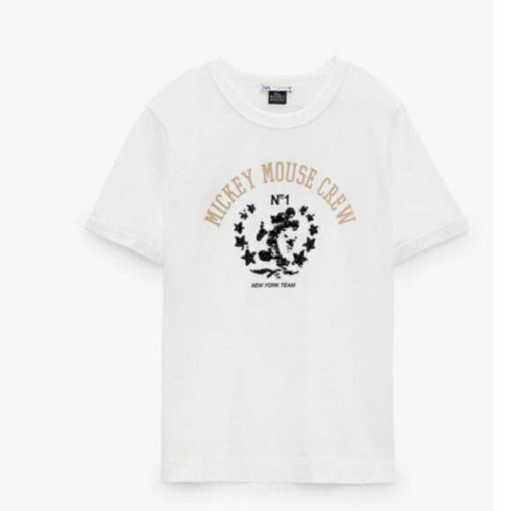 ZARA NWT White Disney Mickey Mouse T-Shirt Top SMALL